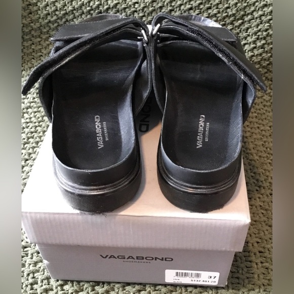 NIB Vagabond Women’s Black Leather Slide Sandals, Dual Band Hook & Loop; Size 37 - Picture 5 of 7